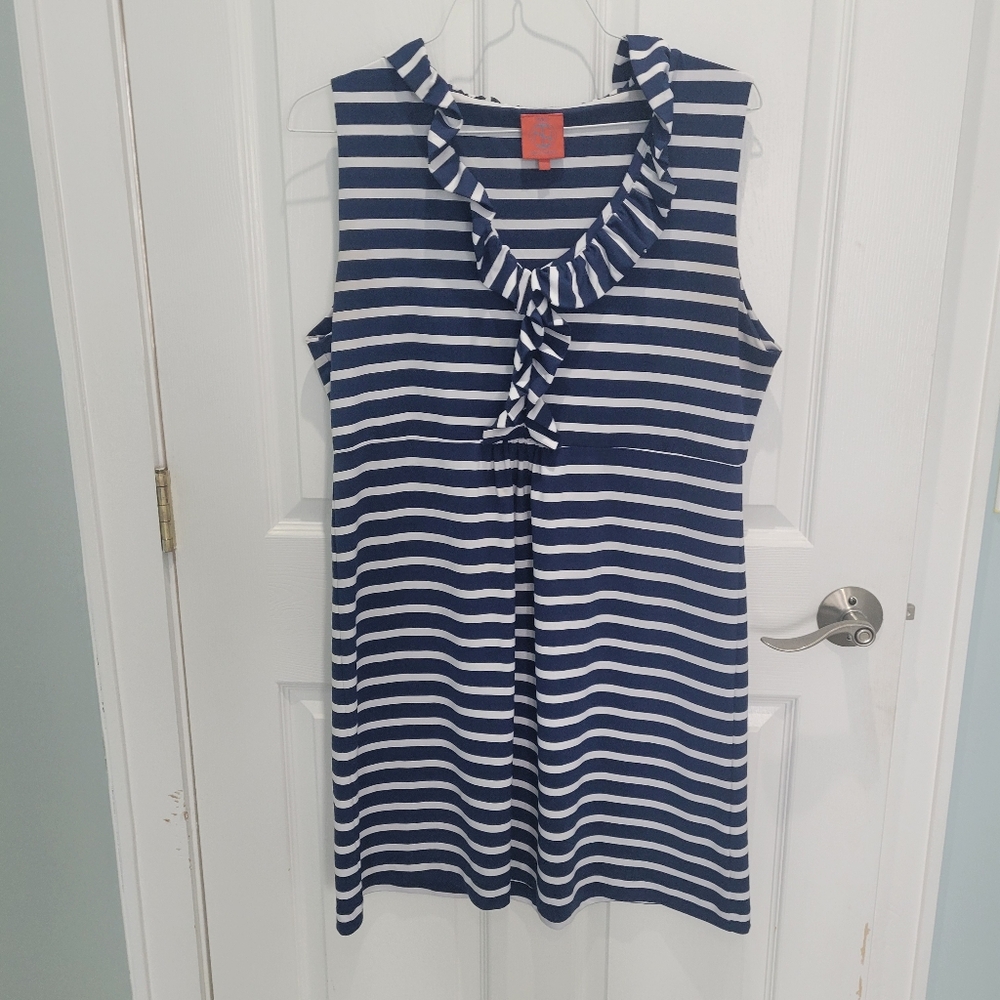 Tracy Negoshian XL Nautical Navy Striped Dress Vacation Graduation Country Club